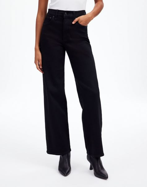 The Perfect Vintage Wide-Leg Jean | Madewell Madewell Wide Leg Jeans, Wide Leg Black Jeans, 2024 Wardrobe, Black Wide Leg Jeans, Closet Organized, Fashion Bottoms, Closet Goals, Madewell Jeans, Petite Jeans