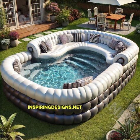 These Giant Sofa Shaped Inflatable Pools Are the Ultimate Summer Must-Have Inflatable Pool Ideas Backyard Set Up, Backyard Inflatable Pool Ideas, Inflatable Hot Tub Ideas Backyard, Fun Backyards, Inflatable Pool Ideas Backyard, Cool Pool Ideas, Pool Garden Design, Giant Sofa, Diy Pools