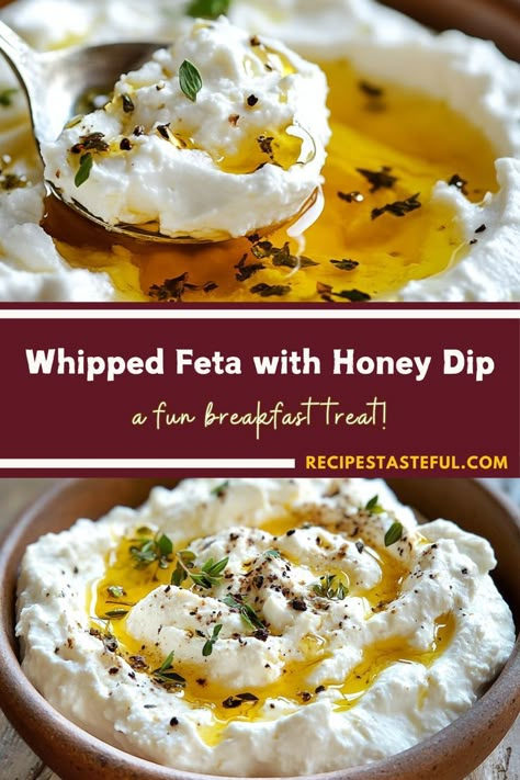 This creamy, tangy **whipped feta dip** is the perfect balance of savory and sweet, with the richness of feta paired with the sweetness of honey, a hint of garlic, and fresh basil. Topped with crunchy pistachios and vibrant chives, this dip makes a delightful appetizer or party snack. Its unique combination of flavors will have everyone coming back for more! Whipped Feta With Honey, Feta With Honey, Appetizer Cocktail, Whipped Feta Dip, Honey Dip, Christmas Salad, Easy Starters, Feta Recipes, New Dinner