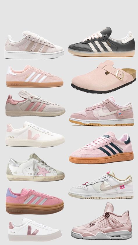 light pink shoes #lightpink #lightpinkaesthetic #shoes #wishlist #fit #fitinspo #preppy #cleangirl #adidas #adidassamba #samba #campus #fyp #foryou Pink Princess Nails, Pink Adidas Outfit, Sneakers For School, Light Pink Adidas, Light Pink Shoes, Preppy Accessories, Shoes Wishlist, Samba Shoes, Pretty Sneakers