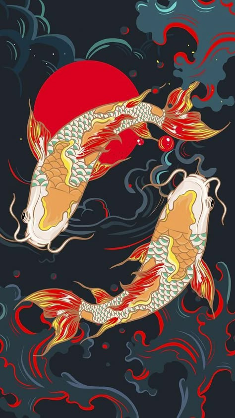 Koi carp fish iPhone wallpaper, Japanese oriental illustration | premium image by rawpixel.com / ton Fish Iphone Wallpaper, Iphone Wallpaper Japanese, Koi Wallpaper, Karp Koi, Easter Wallpaper Aesthetic, Wallpaper Japanese, Koi Carp Fish, Fish Background, Koi Fish Drawing