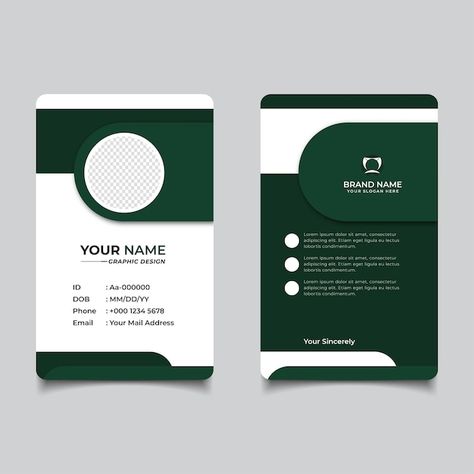 Modern and clean business id card templa... | Premium Vector #Freepik #vector #graphic-card #card #business-card #creative-card Modern Id Card Design, Id Card Template Free Printable, Student Card Design, Graphic Designer Business Card Creative, Info Card Design, Company Id Card Design, Id Card Design Template, Afghan Food, Id Card Design