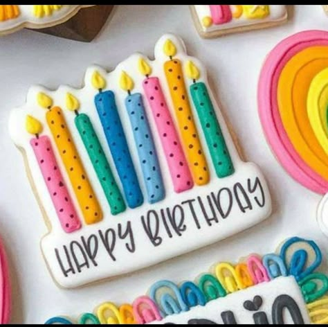 Birthday Party Cookies Decorated, Number 8 Cookies Decorated, Birthday Cutout Cookies, Happy Birthday Royal Icing Cookies, Number 4 Cookies Decorated, Birthday Cookie Decorating, Decorated Sugar Cookies Ideas Birthday, Royal Icing Cookies Designs Birthday, Birthday Cake Sugar Cookies