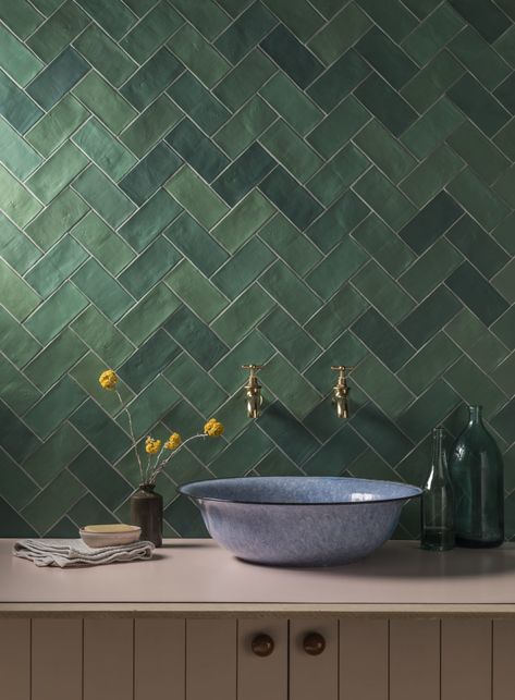 Zellige Nouveau Metro Emerald Matt Ceramic Tiles | Mandarin Stone