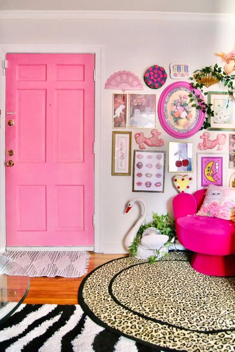 Barbie-Core Pink Home Photos | Apartment Therapy Barbie Core Apartment, Barbie Room Decor, Barbie Decor, Ashley Martin, Pink Front Door, Barbie Bedroom, Art Eclectic, Barbie Room, Barbie Core