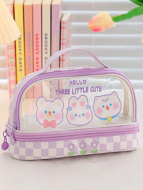 1 Piece Cute Pencil Bag Cartoon Bunny Pencil Case Double-Layer Portable | SHEIN USA Pencil Cases For Girls, Large Pencil Case, Stationary School Supplies, Cute Makeup Bags, Cute Stationary School Supplies, Cute Pencil Case, Cute Pencil, Stationery Essentials, Pencil Case Stationery