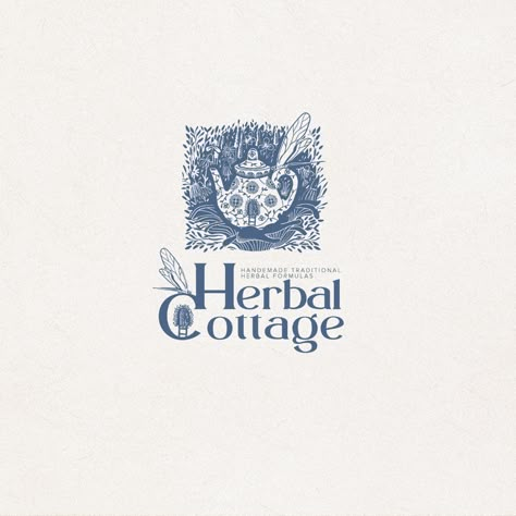 Herbal Cottage on Behance Cottage Graphic Design, Tea Shop Branding, Cottage Core Logo, Herb Branding, Cottage Core Graphic Design, Sourdough Design, Herbalism Aesthetic, Herbal Logo Design, Herbal Packaging