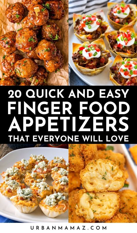 Looking for quick and easy finger food appetizers that everyone will love? Check out this ultimate list of 20 delicious finger food appetizers for your next party. Social Hour Appetizers, Easy Finger Food Party Appetizers, Filling Party Appetizers, Ideas For Finger Foods For Party, Party Starters Ideas, Quick Orderves, Fan Favorite Appetizers, Easy Baked Appetizers, Bday Party Food Ideas Adults