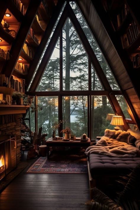 Cabins In The Woods Interior, Cabin Theme, Cabin Aesthetic, Romantic Cabin, Cabin Interiors, A Frame Cabin, Dream House Rooms, A Frame House, Tiny House Cabin