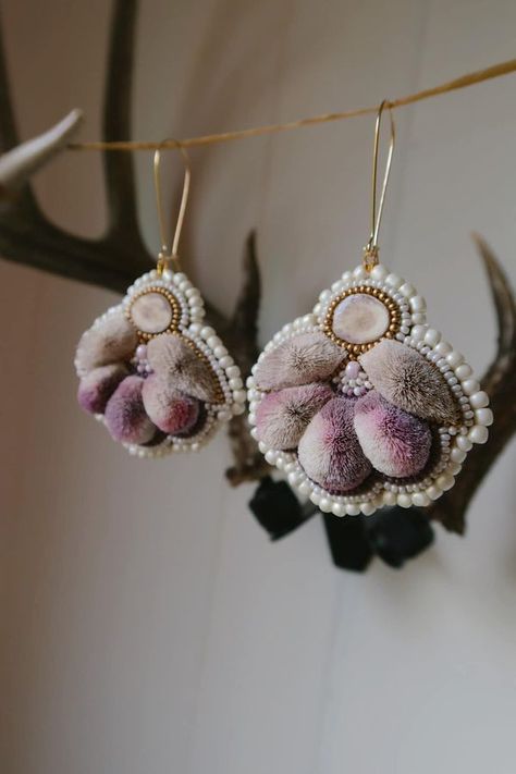 Caribou Hair Tufting, Tufted Earrings, Caribou Tufting, Fur Earrings, Purple Set, Northwest Coast, Pacific Northwest, Antlers, Moose