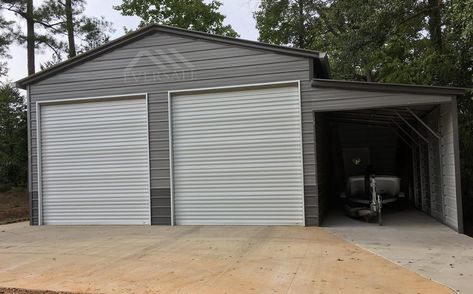 Barn Storage Ideas, Steel Garage Buildings, Metal Garage Kits, Metal Garage Buildings, Boat Garage, One Car Garage, Metal Shop Building, Metal Barn Homes, Farmhouse Garage