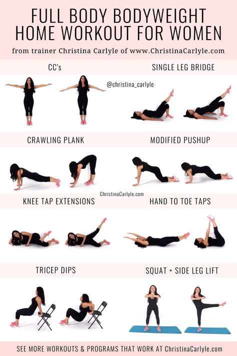 The Best Bodyweight workout for women from trainer Christina Carlyle. Made with 8 of the best bodyweight exercises, this quick bodyweight workout is quick, full body workout burns fat without equipment. https://christinacarlyle.com/bodyweight-workout/ Full Body Bodyweight Workout, Best Bodyweight Exercises, Christina Carlyle, Bodyweight Workout Routine, Workout Instructions, Body Weight Workouts, Holistic Fitness, Dumbbell Workouts, Body Weight Exercises