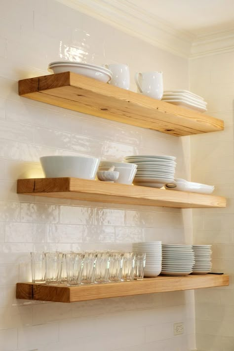 Diy Floating Shelves, Kitchen Floating Shelves, Kitchen Shelf Decor, Diy Dresser Makeover, Floating Shelves Kitchen, Diy Accent Wall, Floating Shelves Diy, Diy Greenhouse, Diy Dresser