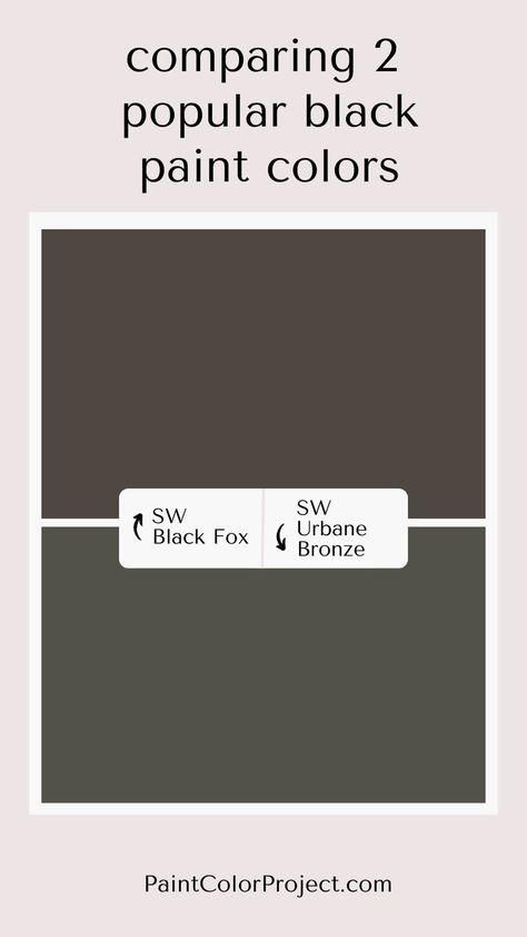 Searching for that perfect deep black or brown paint color? I compare Black Fox vs Urbane Bronze so you can pick which one is right for you. Urbane Bronze Sherwin Williams Dining Room, Urban Bronze Basement, Sw Bronze Paint Colors, Charcoal Brown Paint Color, Black Fox Sherwin Williams Cabinets, Black Fox Exterior Paint, Urbane Bronze Board And Batten, Urban Bronze Interior Doors, Brown Black Paint Color