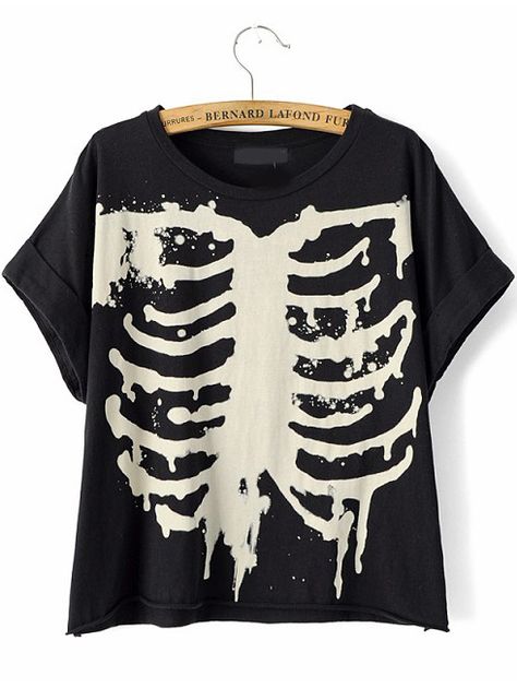 Black Short Sleeve Skeleton Print T-Shirt Skeleton Clothes, Black Short Sleeve Shirt, Skeleton Print, Skeleton Shirt, Shirts Black, Short Sleeve Shirts, Edgy Outfits, Batwing Sleeve, Pop Fashion