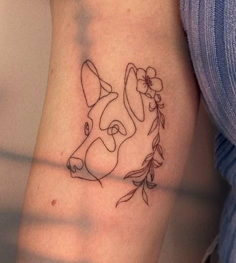 Dog Line Art Tattoo German Shepherd, Dog Ear Flower Tattoo, Dog Tattoo On Forearm, Fine Line Great Dane Tattoo, Dog Nose Print Tattoo With Flowers, Minimalist German Shepherd Tattoo, Dog Ear Outline Tattoo With Flowers, Fine Line German Shepherd Tattoo, Dog Line Work Tattoo