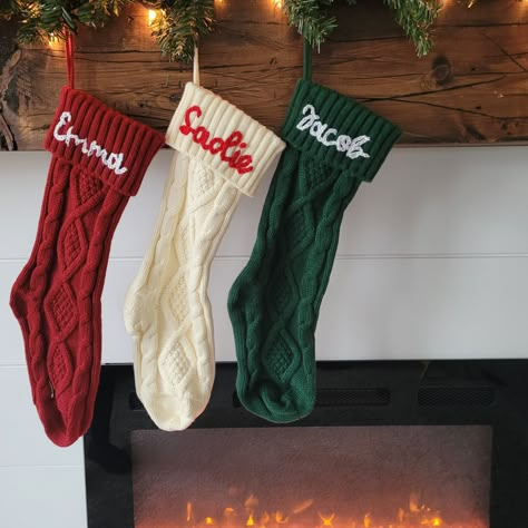 Hand Embroidered Christmas Stockings, Name Stocking, Family Knitted Personalized Christmas Stockings Embroidered Christmas Stocking, Embroidered Stockings, Stockings With Names, Family Christmas Stockings, Crochet Stocking, Christmas Gift For Family, Stocking Designs, Crochet Christmas Stocking, Family Stockings