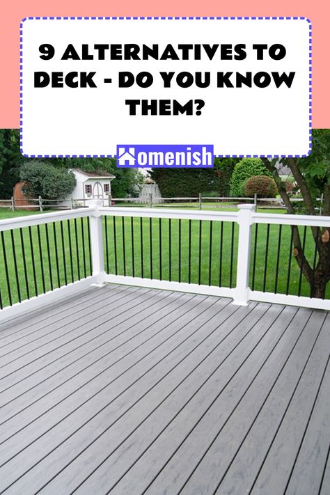 A deck is also good for a view, as it can give you a better view of your home surroundings. It is also easy to customize a deck by staining or painting it. However, there are also downsides to using a deck. That said, you might be looking for a practical alternative to a wooden deck. Continue reading to know which deck alternative you should consider for your home. Deck Surface Ideas, Wood Deck Alternatives, 12x12 Deck Ideas, Extended Deck Ideas, Decks Off Back Of House, Vinyl Deck Ideas, Small Decking Ideas, Inexpensive Deck Ideas, Small Back Deck Ideas