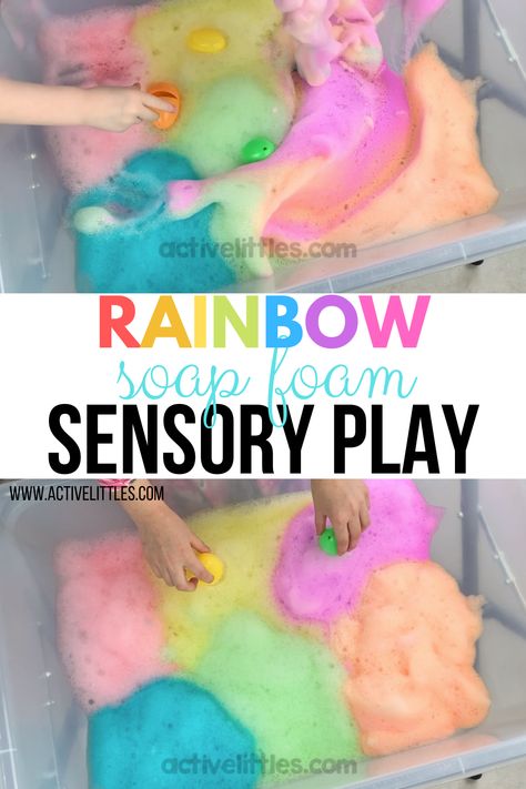 Indoor Activity For Toddlers, Foam Sensory Play, Sensory Bin For Preschoolers, Sensory Recipes, Messy Sensory Play, Foam Recipe, How To Make Foam, Rainbow Soap, Soap Foam