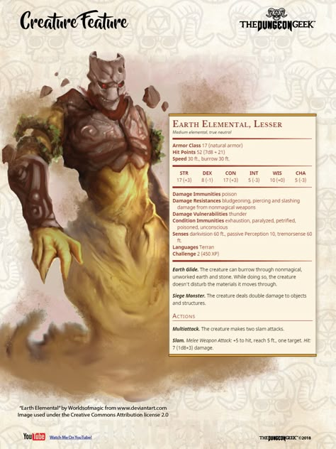 D&D 5e Creature Feature – Lesser Earth Elemental Dnd Earth Elemental, Earth Elemental Dnd, D&d Elemental, Dnd Elemental, Dnd Enemies, Stat Block, Earth Elemental, 5e Monsters, Dnd Monster