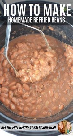 Refried Beans Recipe Mexican, Refried Mexican Beans Recipe, Refried Beans Seasoning, Crockpot Refried Beans Easy, Homemade Refried Beans Recipe, Mexican Beans In Crockpot, How To Season Refried Beans, Homemade Mexican Refried Beans, Homemade Refried Beans Crockpot