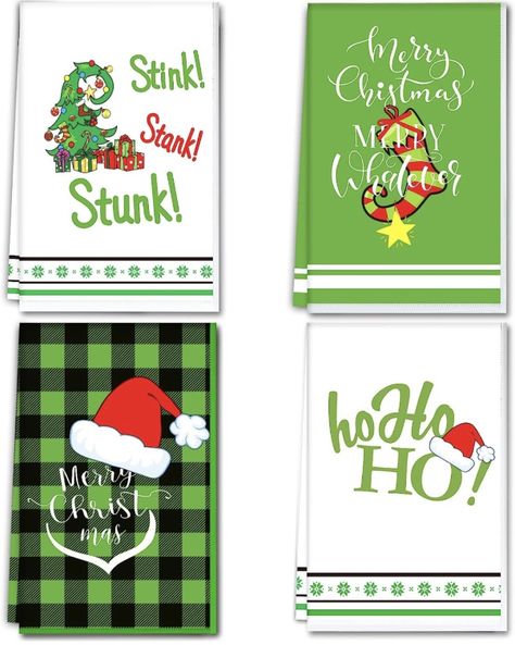 Christmas Kitchen Towels Stink Stank Stunk Hand Towels Merry Christmas Decorative Xmas Absorbent Dish Towels Winter Holiday Christmas Tree Home Decor for Cooking Baking Cleaning Set of 4 Grinch Bathroom Decor, Grinch Bathroom, Grinch Christmas Theme, Grinch Whoville, Grinch Decorations, Stink Stank Stunk, Grinch Christmas Tree, Tree Home Decor, Christmas Shower Curtains