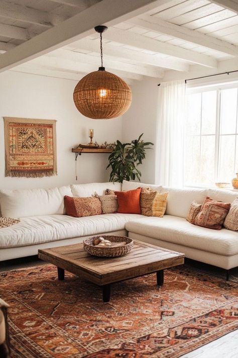 Achieve a relaxed, free-spirited vibe with a bohemian-inspired living room. Mix and match colorful textiles, patterns, and natural materials like rattan or wood. Incorporate plenty of plants, layered rugs, and oversized pillows for that perfect boho look. Add hanging macramé planters and string lights for a cozy, eclectic finish. 🌿🛋 #BohoLiving #EclecticDecor #FreeSpiritStyle Boho Chic Room Decor, Boho Living Room Decor Apartment, Boho Themed House, Layered Rugs Living Room, Arizona Apartment, Living Room Layout Ideas, Room Layout Ideas, Living Room Hacks, Hart House