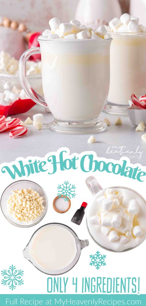 white hot chocolate Hot Chocolate Night, Easy Winter Drinks, Homemade White Hot Chocolate, White Hot Cocoa, White Hot Chocolate Recipe, Hot Cocoa Mix Recipe, Hot Chocolate Party, Hot Chocolate Mix Recipe, Christmas Drinks Recipes