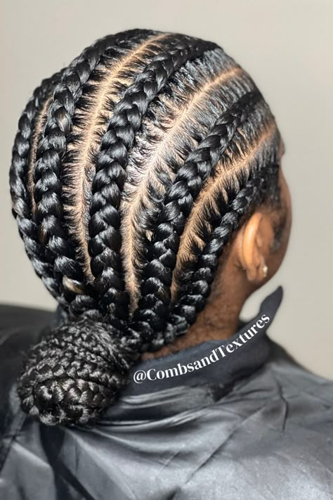 Natural stitch braids. Six cornrows. Stitch braids. Cornrow styles Feed In Braids Bun, Stitch Cornrows, Hairstyle Cornrows, Cornrows Natural Hair, Cornrows Braids For Black Women, Black Braided Hairstyles, Big Box Braids Hairstyles, Protective Hairstyles For Natural Hair, Feed In Braids Hairstyles