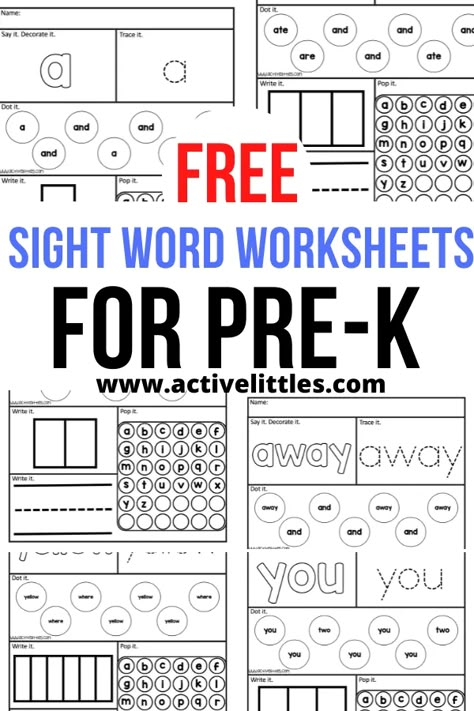 Pre K Sight Word Worksheets Free Printable - Active Littles Sight Word Printables Free, Free Printable Sight Words, Sight Words For Preschool, Sight Word Worksheets Free, Printable Sight Words, Pre K Sight Words, Sight Words Kindergarten Activities, Sight Words Worksheets, Pre Primer Sight Words