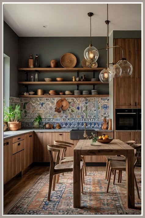 Transform your kitchen into a boho haven with these 8 useful kitchen ideas for stunning boho decor you'll love. Discover creative ways to incorporate natural textures, vibrant colors, and unique patterns that reflect your personality. From open shelving to eclectic accessories, these tips will inspire you to create a warm and inviting space that blends functionality with artistic flair. Elevate your cooking area and embrace the bohemian lifestyle today! Boho Natural Kitchen, Bohemian Interior Design Kitchen, Eclectic Minimalist Kitchen, Boho Kitchen Cabinets, Eclectic Kitchen Bohemian, Small Boho Kitchen, Bohemian Kitchen Design, Bohemian Kitchen Ideas, Warm Kitchen Ideas