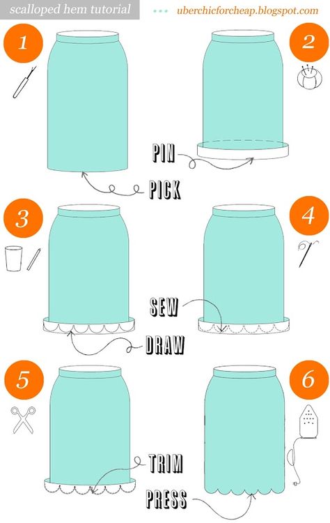 how to scallop a hem - to do on shorts? Scalloped Skirt, Skirt Patterns, Skirt Tutorial, Sewing Skirts, Pattern Drafting, Hem Skirt, Sewing Skills, Scalloped Hem, Learn To Sew