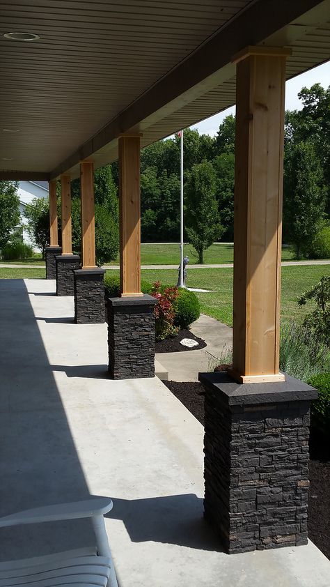 Porch Pillars, Front Porch Columns, Faux Stone Siding, Porch Remodel, House Front Porch, Porch Columns, Porch Posts, Front Porch Design, Porch Makeover