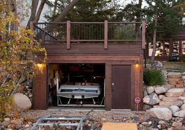 Rustic Boathouse, Flat Roof Garage, Boathouse Design, Cabin Addition, Boat Garage, Rustic Shed, Rural Home, Underground Garage, Indian Hills