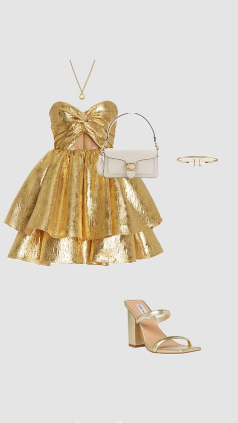 #teaparty Gold Dress Short Classy, Golden Dress Short, Gold Dress Aesthetic, Gold Dress Short, Blair Waldorf Gossip Girl, Fancy Fits, Gala Outfit, Golden Dress, Gossip Girl Fashion