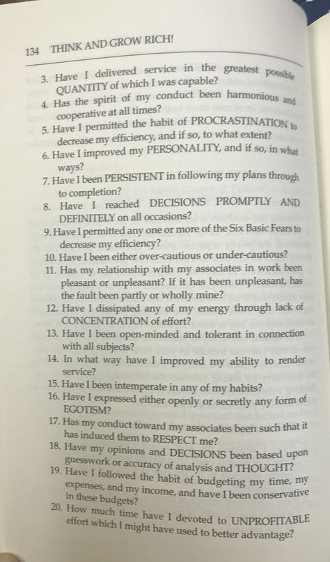 Self-analysis Questionnaire for Personal Inventory 2 of 3  Think & Grow Rich by Napoleon Hill Think And Grow Rich Affirmations, Rich People Activities, Developing Habits, Self Analysis, Personal Inventory, Efl Teaching, Romantic Couple Images, Think And Grow Rich, Business Skills