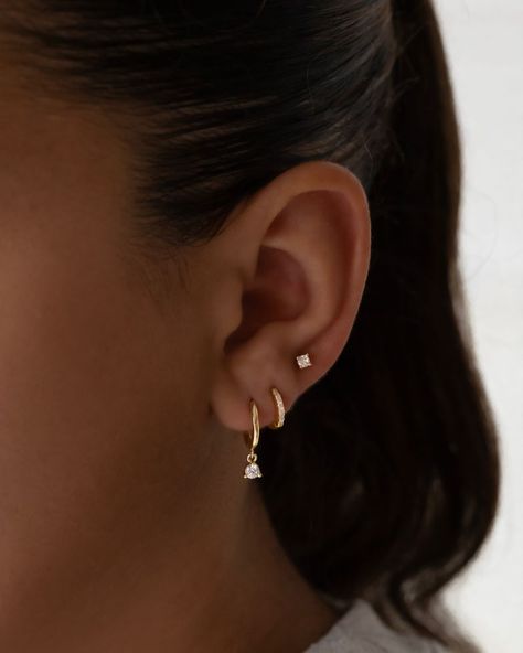 Stacking has never been easier! Everyone needs our bestselling earring sets🙌✨ 3rd Piercing Ears Simple, Classy Ear Stack, Multiple Earlobe Piercings, Earring Stack 3, Earring Stack Ideas 3 Holes, Triple Piercing Stack, Double Peircings Earring Ideas, 3 Holes Ear Piercing, 3 Piercing Stack