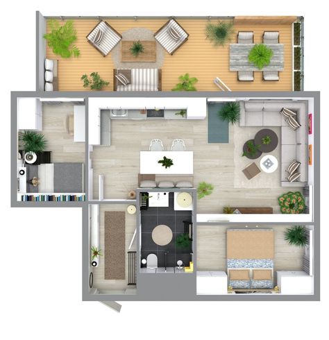 Indoor/outdoor living at its finest with this 2 bedroom floor plan with a large balcony. Lots of awesome features. Customize any layout. Beach House Blueprints, 2 Bedroom Apartment Floor Plan, One Floor House Plans, Small Apartment Layout, Apartment With Balcony, 2 Bedroom Floor Plans, Flat Layout, Bedroom Decor Gray Walls, Bedroom Decor Gray