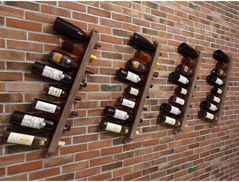 Wooden Wall Mounted Wine Rack, Rustic Floating Shelves Wine Bottle Holder Kitchen Organization and Wine Storage for Bar, Storage, Dining Room Wall Home Décor (Color : Brown-90cm/8 Bottles, Size : 4P Small Wall Wine Rack Ideas, Bar Liquor Display Shelves, Wall Mounted Wine Rack Ideas, Hutch Bar Ideas, Whiskey Bottle Display, Wall Wine Rack Ideas, Wine Shelves Wall, Wine Racks Ideas, Kitchen Wine Storage