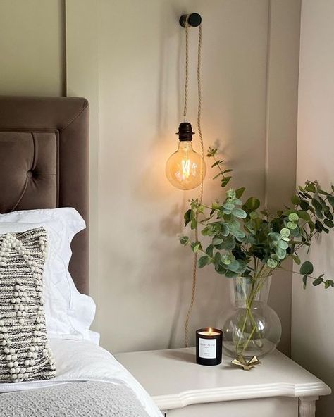 Bedroom Hanging Side Lights, Hanging Pendant Bedside Lights, Bedroom Spotlights Ideas, Hanging Lamp In Bedroom, Hanging Lights In Bedroom Pendant Lamps, Hanging Light Over Nightstand, Dangling Lights In Bedroom, Hanging Lights Bedside, Plug In Hanging Light Bedrooms