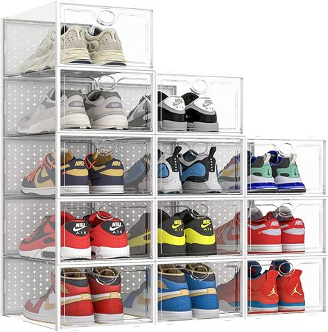 Large Shoe Storage, Clear Plastic Shoe Boxes, Shoe Box Design, Shoe Storage Boxes, Shoe Containers, Sneaker Storage, Plastic Shoe Boxes, Clear Shoes, Storage Bins With Lids