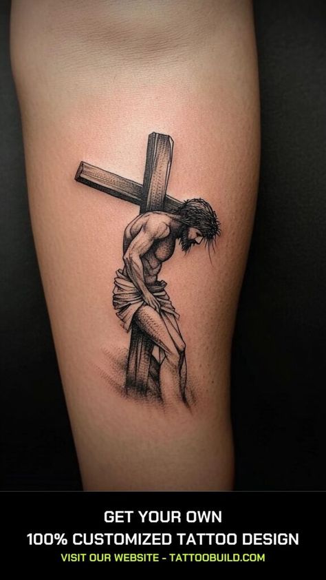 Tattoo Designs God, Jesus Tattoo Design For Men, Cross Neck Tattoo Men, Bible Tattoo Ideas, Jesus Tattoo Ideas, Christian Tattoos Men, Religous Tattoo, Unique Christian Tattoos, Christian Tattoo Ideas