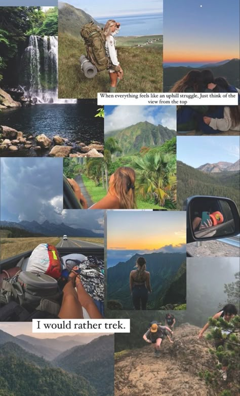 Travel Outfit Trekking, Vacation Picture Collage Ideas, Pose With Mountain, Caption On Mountains View, Trek Aesthetic Pictures, Instagram Mountain Story, Caption For Travel Pictures Mountain, Hiking Post Instagram, Travelling Aesthetic Quotes