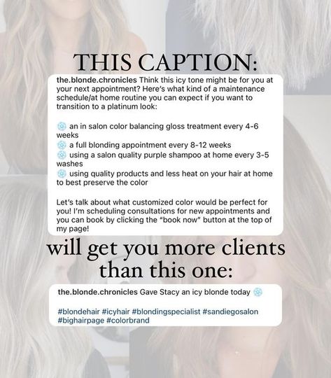 Salon Tips For Clients, Marketing Ideas Hairstylist, Hairdressing Instagram Captions, Now Accepting New Clients Post, Hair Page Instagram Captions, Hairstylist Post Captions, Salon Instagram Captions, Welcome Message For Customers On Instagram, Instagram Bio Ideas Hairstylist