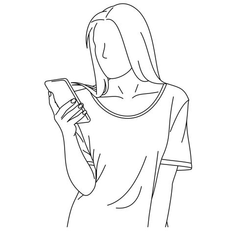 Person Looking At Phone Reference Drawing, Person Looking At Phone Drawing, Girl Holding Phone, Selfie Drawing, Phone Drawing, Hand Holding Phone, Holding Phone, Drawing Of A Girl, Back Drawing