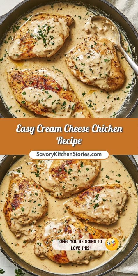 Looking for a scrumptious yet simple dish for dinner? This Easy Cream Cheese Chicken Recipe is not only delicious but also perfect for a light dinner option! Save this recipe for an effortless meal that the whole family will love—ideal for weeknight dinners or casual gatherings. Good Family Dinners Recipes, Good Chicken Recipes Dinner Tonight, Easy One Dish Chicken Meals, Chicken Shells And Cheese, Yummy Family Meals, Basic Meals Dinners, Chicken In Heavy Cream Sauce, Healthy Carb Recipes, Best Family Recipes Dinners