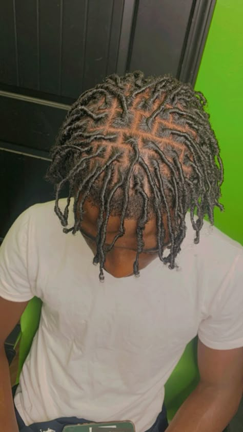 Starter Locs Hairstyles Men, Starter Locs For Men Black Man, Coils Starter Locs Men, No Middle Part Locs Men, Free Parts Locs, Men’s Starter Loc Styles, Starter Locs Small Parts, Started Locs Styles For Men, Dreads Starting Locs