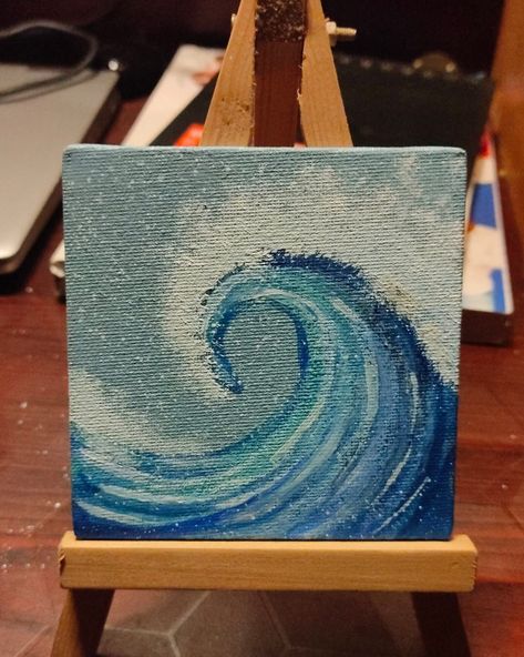 Acrylic wave painting on 4x4 canvas 4x4 Canvas Painting Ideas, Acrylic Wave Painting, Work Vision Board, Wave Painting, Blue Painting, Canvas Art Painting, Painting Ideas, Canvas Painting, Art Painting