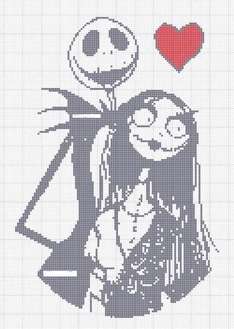 Jack y Sally Jack And Sally Pixel Art, Jack And Sally Cross Stitch, Jack Skellington Wedding, Jack Y Sally, Cross Stitch Silhouette, Cross Stitch Alphabet Patterns, Disney Cross Stitch Patterns, Graph Crochet, Filet Crochet Charts