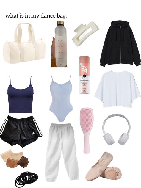 do you have somth to add to the bag? (i do contemporary dance) Dancer Outfits Contemporary, Ballet Dance Practice Outfits, Dance Practice Aesthetic Outfit, What To Have In Your Dance Bag, What’s In My Bag Dance, Lyrical Dance Practice Outfits, Cute Dance Clothes, Jazz Dance Class Outfit, What To Wear To Dance Practice